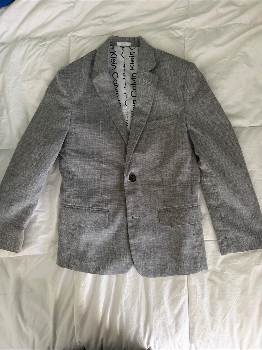 Boy’s Calvin Klein Light Gray Glen Plaid Sport Coat